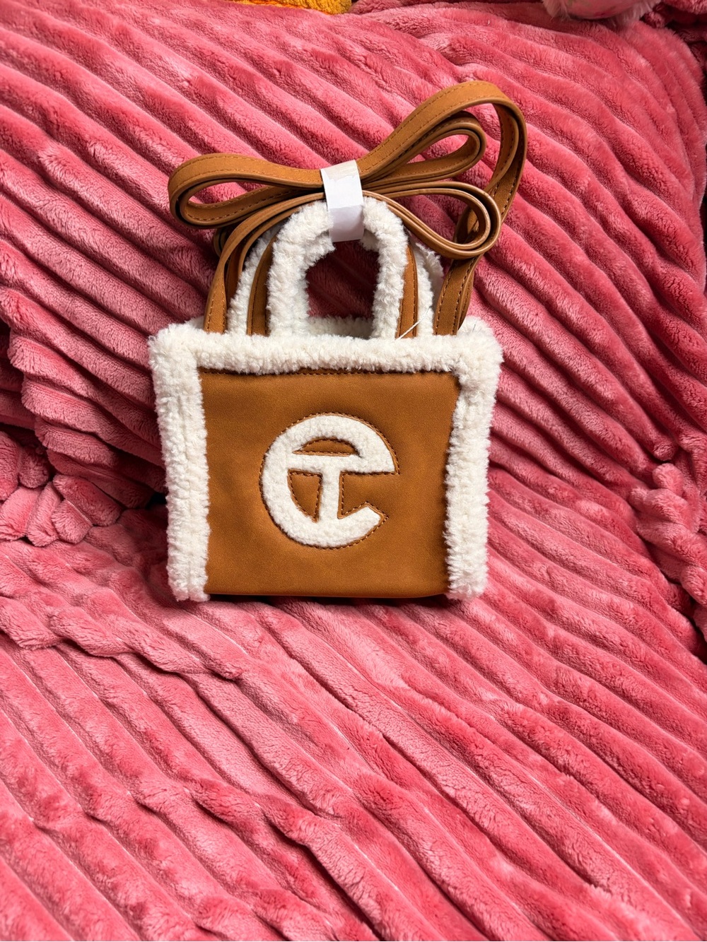 Telfar Brown Mini Shearling-Trim Crossbody Tote